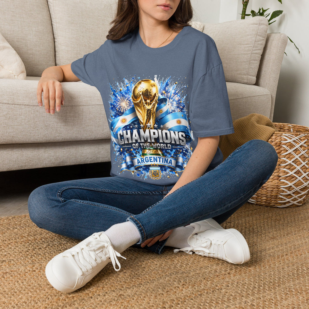 Argentina World Cup Champions T-Shirt — Gold Trophy Celebration Tee
