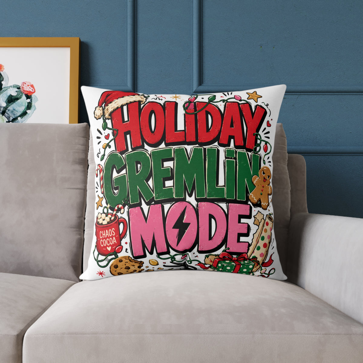 Holiday Gremlin Mode Modern Day Christmas Square Poly Canvas Pillow