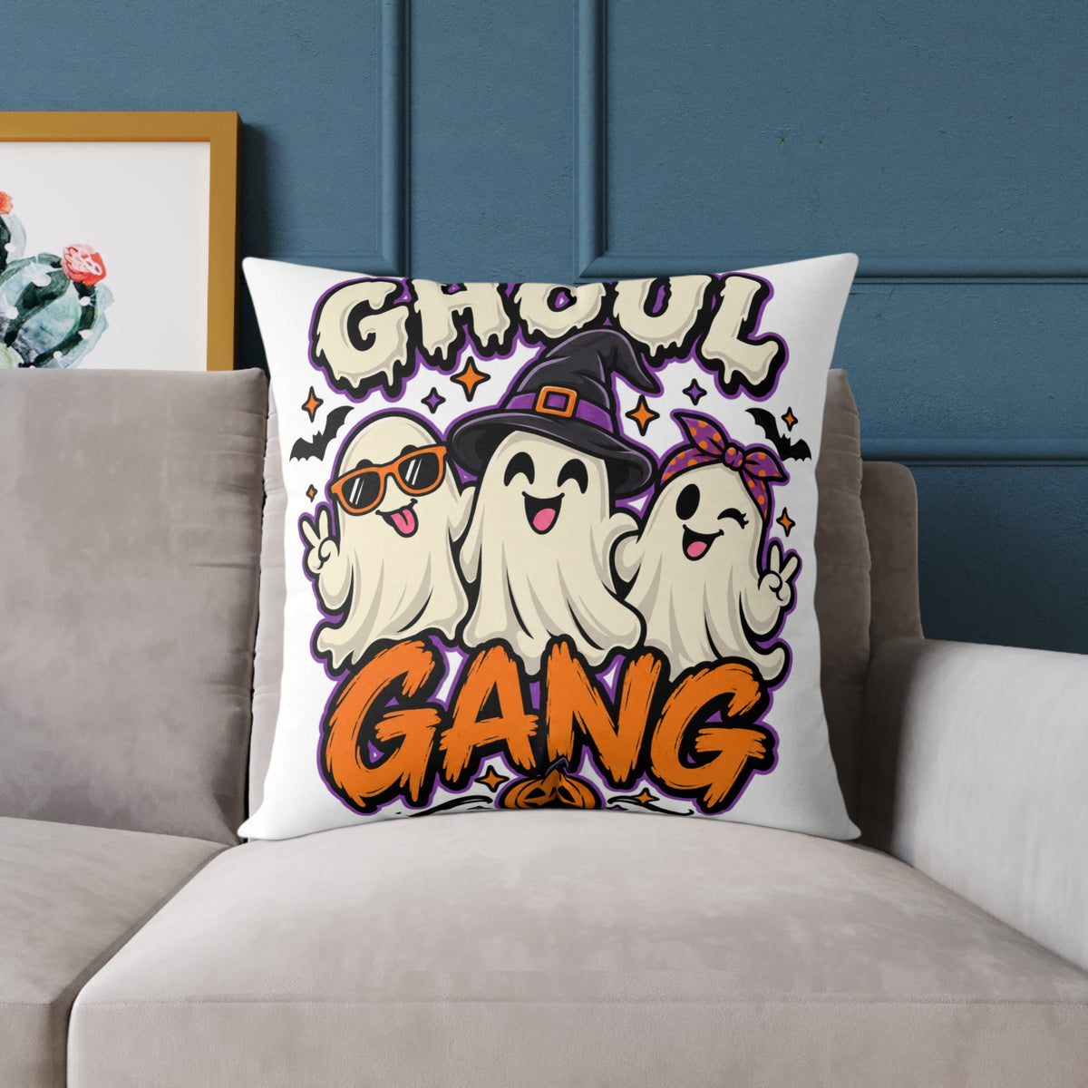 Ghoul Gang Halloween Pillow — Cute Ghosts Decorative Square Throw Pillow