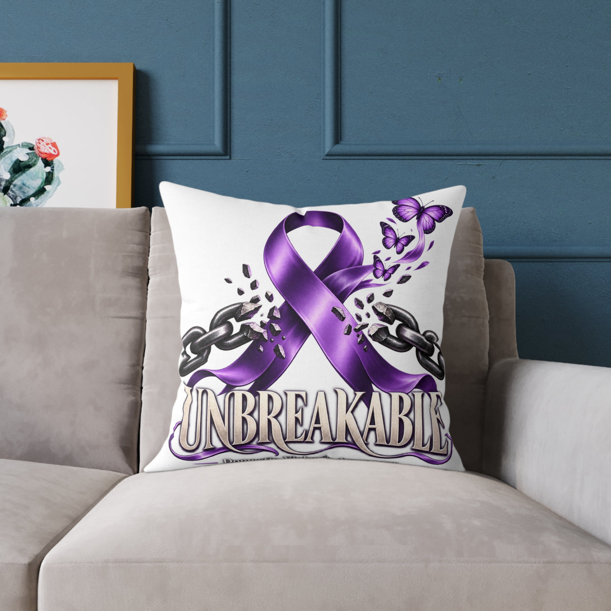 Domestic Violence Unbreakable Purple Ribbon Throw Pillow
