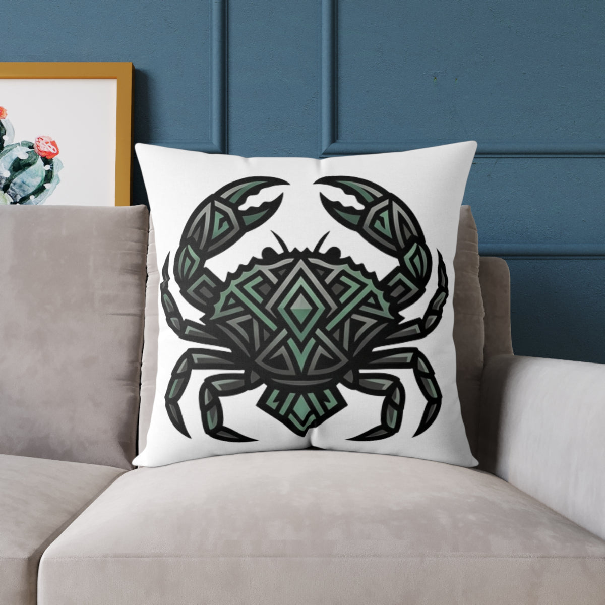Cancer Zodiac Crab Mandala Square Pillow — Geometric Beach Decor Cushion