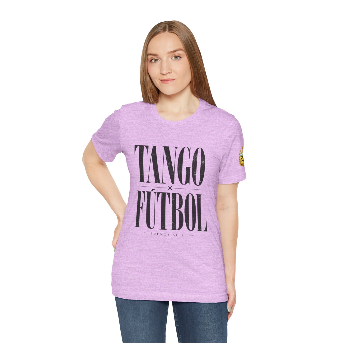 Argentina - Tango y Fútbol Graphic Tee - Bold Serif Soccer & Dance Shirt
