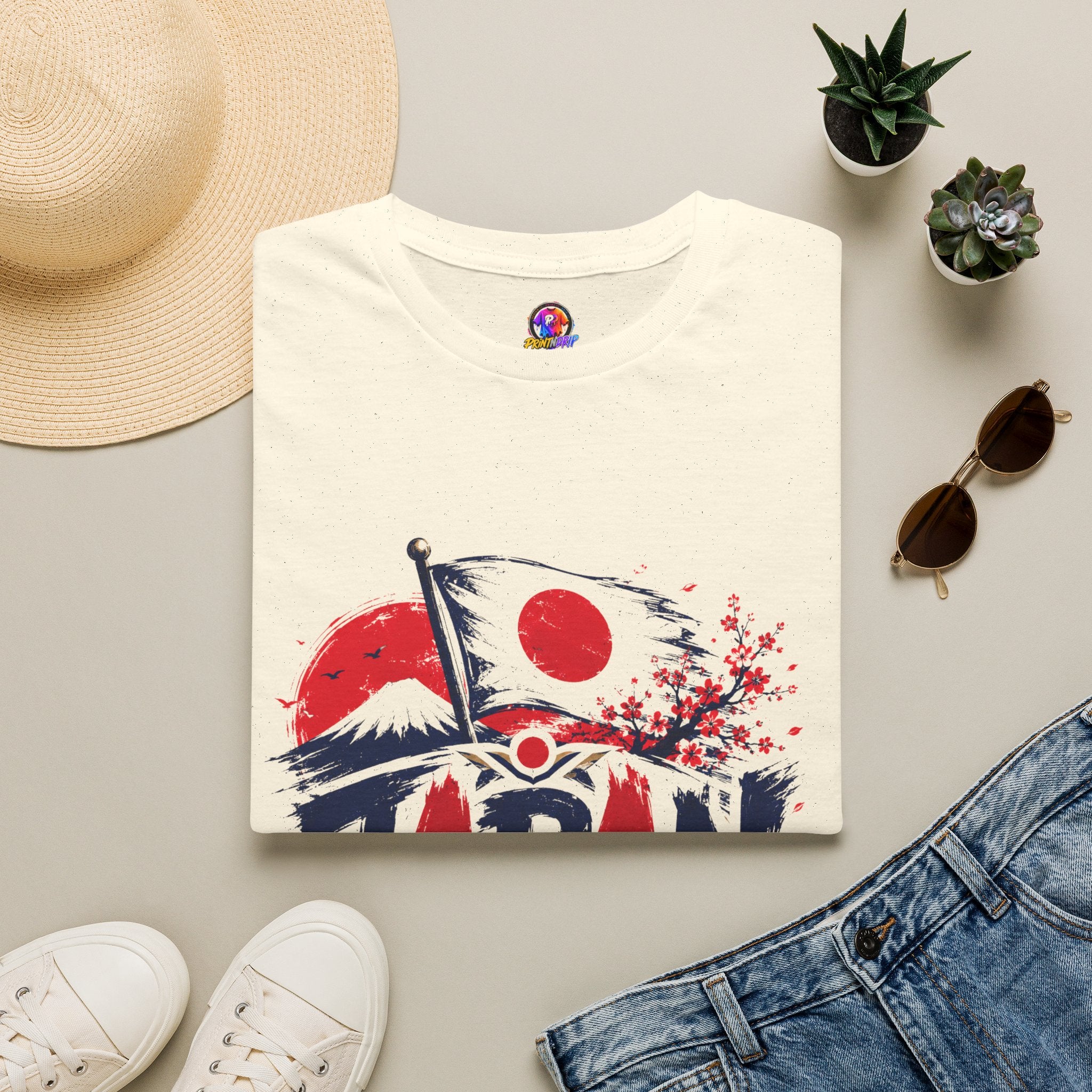 Japan Soccer T-Shirt — Japanese Flag & Cherry Blossom Football Graphic