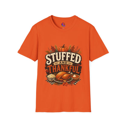 Stuffed and Thankful T-Shirt — Thanksgiving Pumpkin Fall Graphic Tee