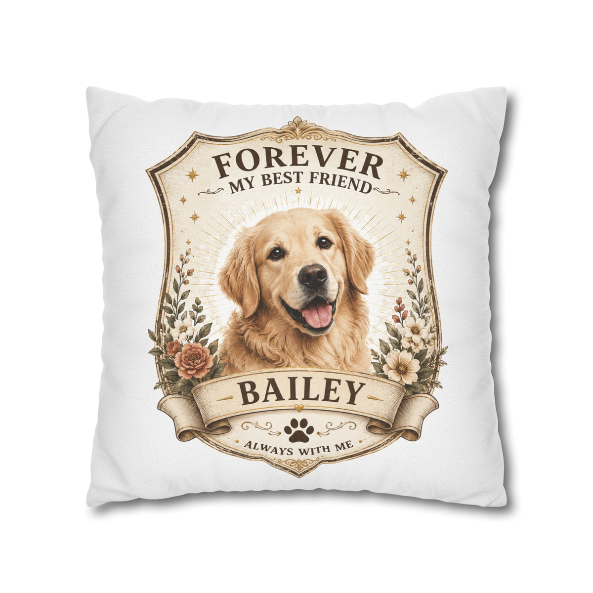 Milo Bailey Dog Dad Mom Forever My Best Friend Personalized Dog Pillowcase — Custom Pet Name Golden Retriever Memorial