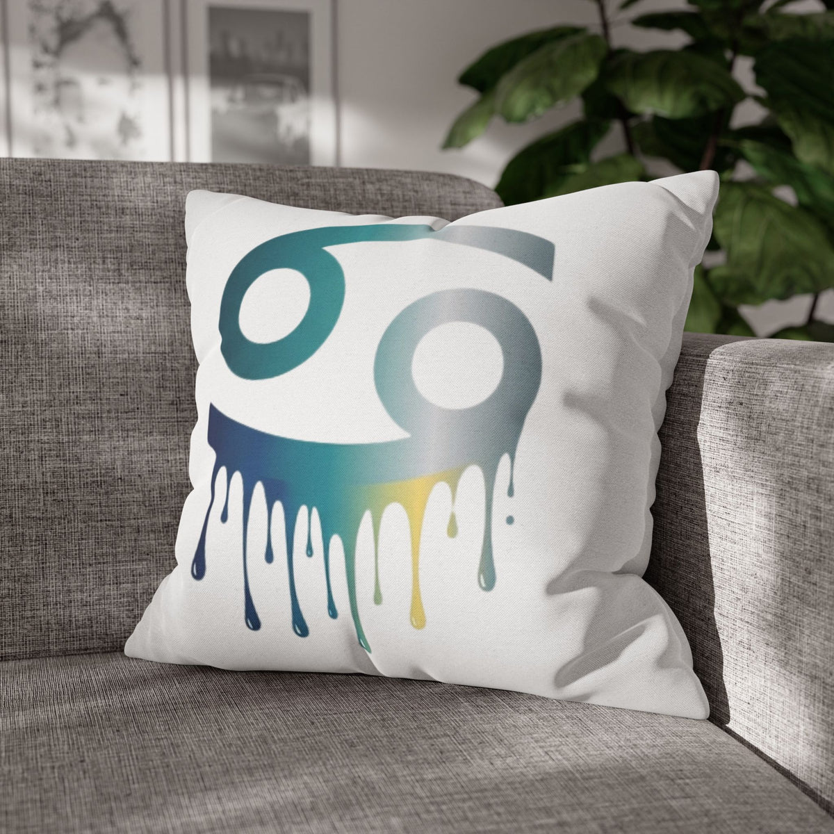 Cancer Zodiac Drip Pillowcase — Astrological Symbol Decorative Throw Pillow