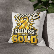 Hope Shines in Gold Pillowcase — Childhood Cancer Awareness Ribbon Decorative Pillow