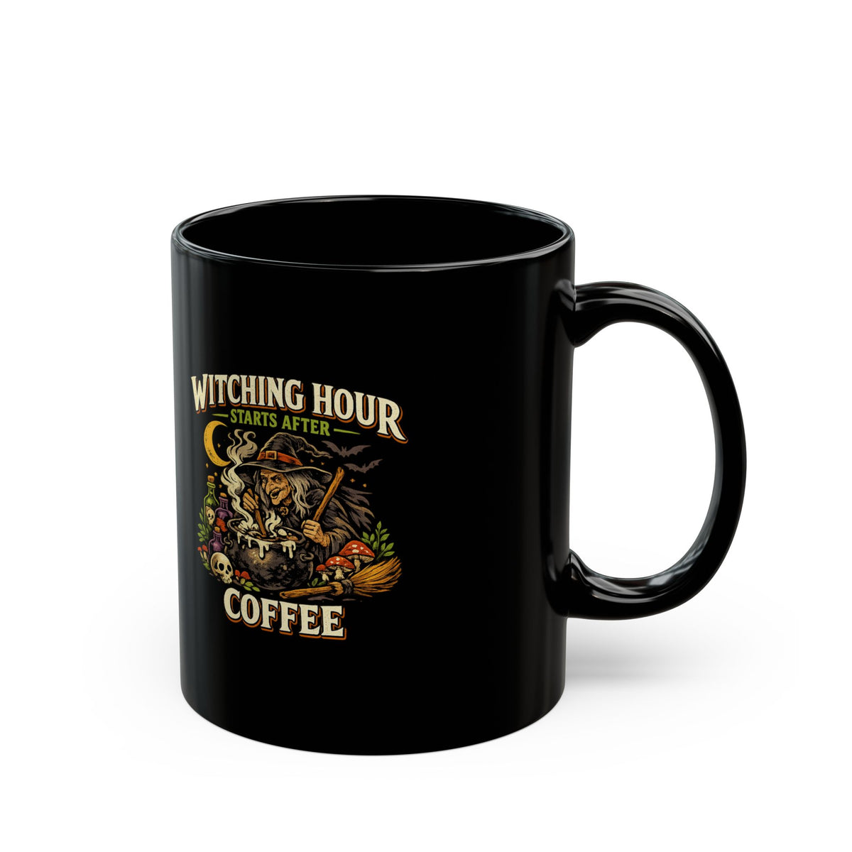 Halloween Witching Hour Coffee Mug — Halloween Witch Skull Black Ceramic Mug