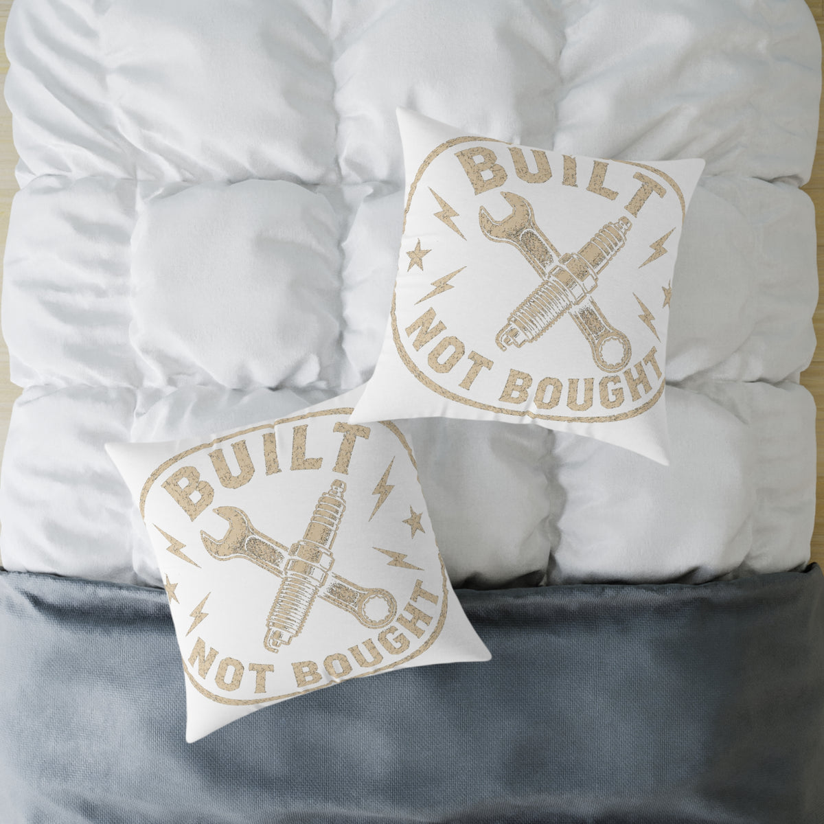 Built Not Bought Throw Pillow  Milo Bailey Dog Dad Mom— Mechanics & DIY Garage Accent