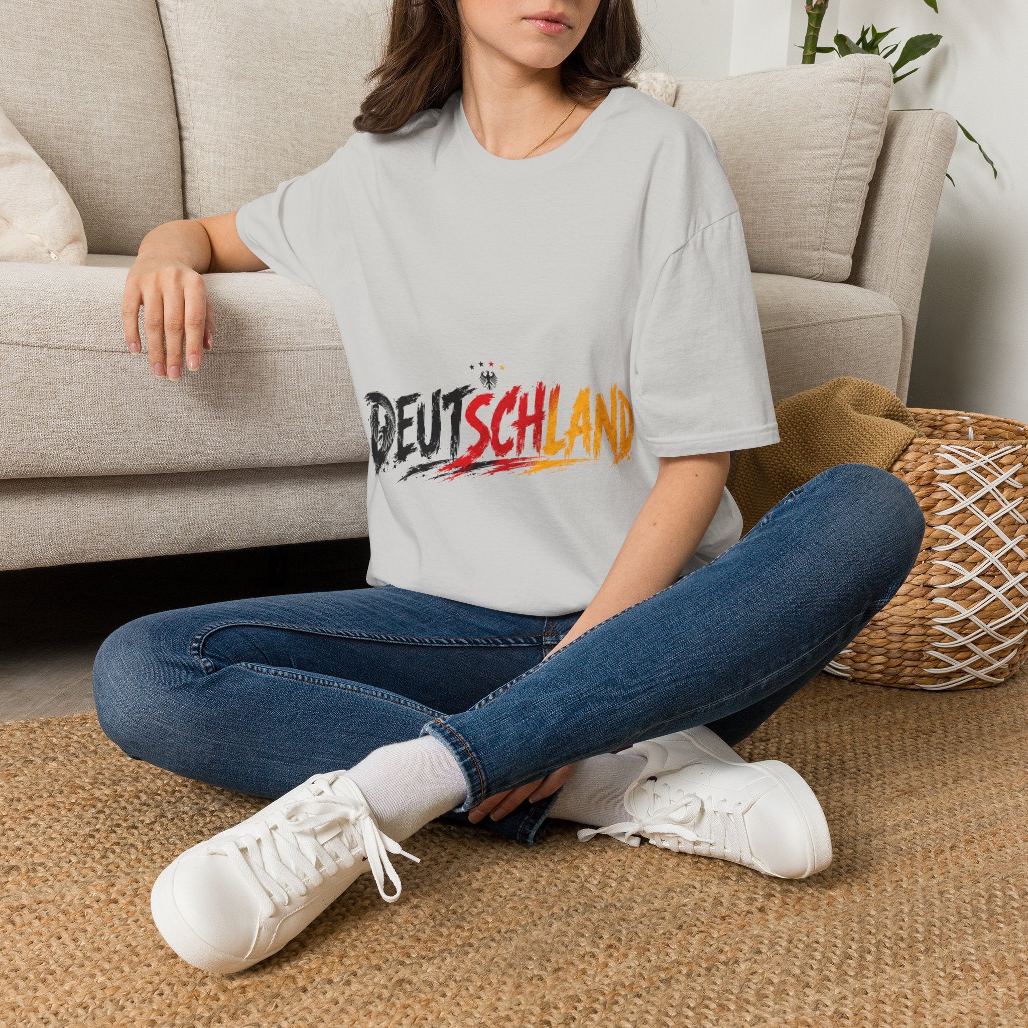 Germany Deutschland Football T-Shirt — Deutschland Script with German Flag Brushstroke