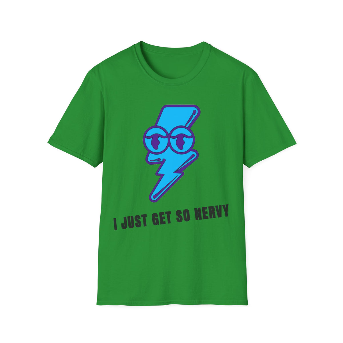 Graphic T-Shirt — 'I Just Get So Nervy' Blue Lightning Emoji Tee - Trending Now - September 2026