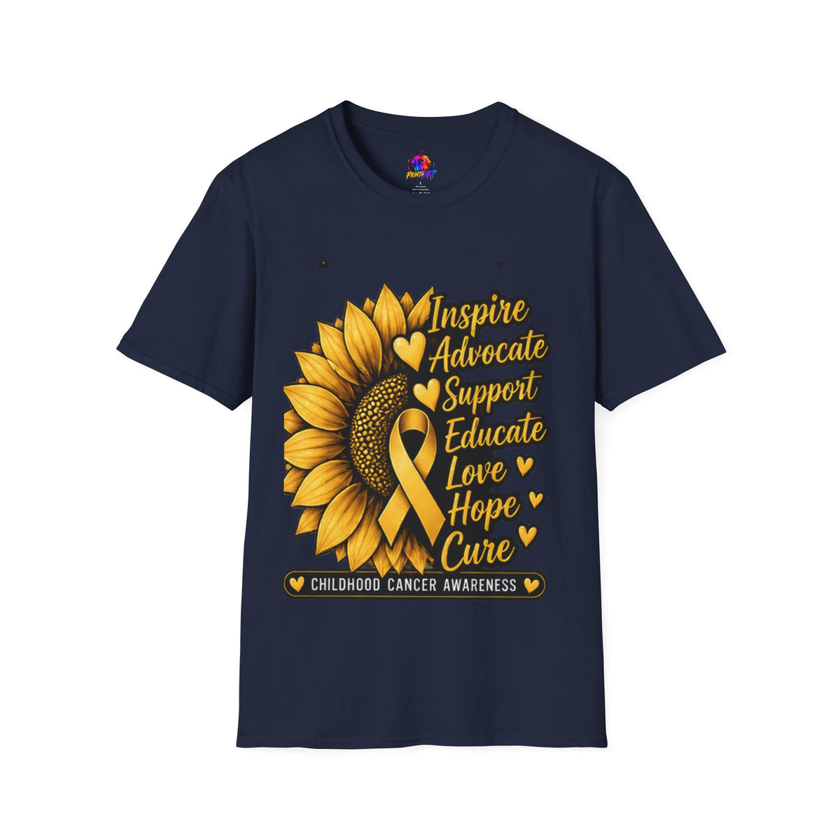 Childhood Cancer Awareness Sunflower T-Shirt – Inspire Advocate Support Educate Love Hope Cure