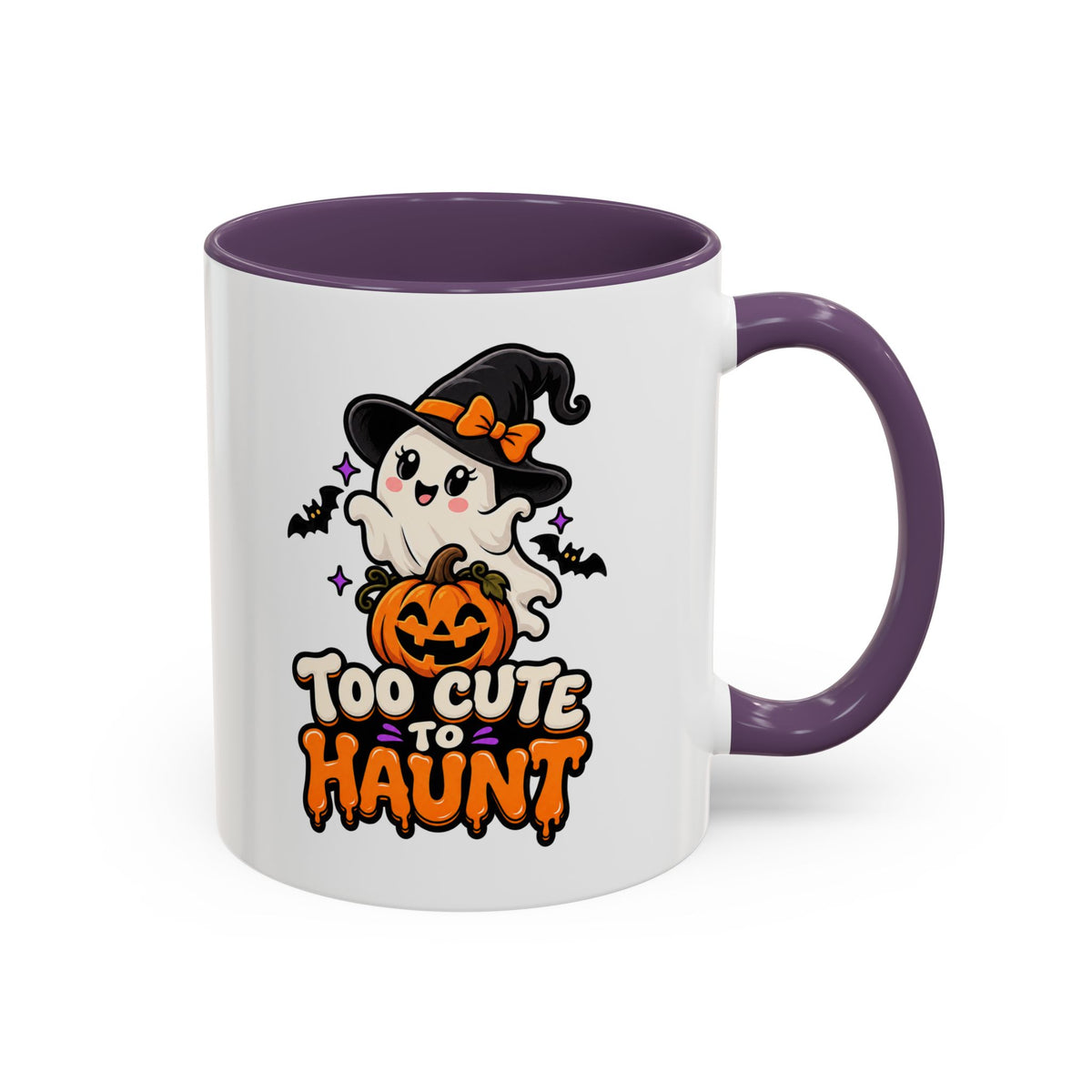 Halloween Coffee Mug - 'Too Cute to Haunt' Ghost Pumpkin Accent Mug