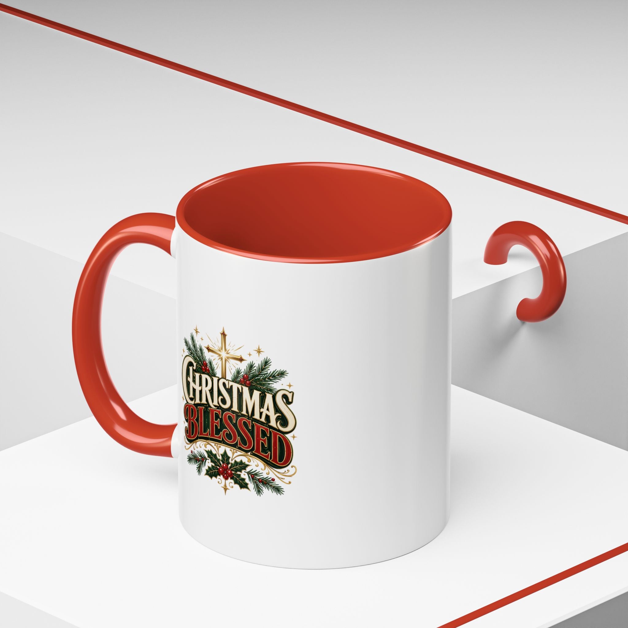 Christmas Blessed Accent Coffee Mug – Holiday Pine & Holly