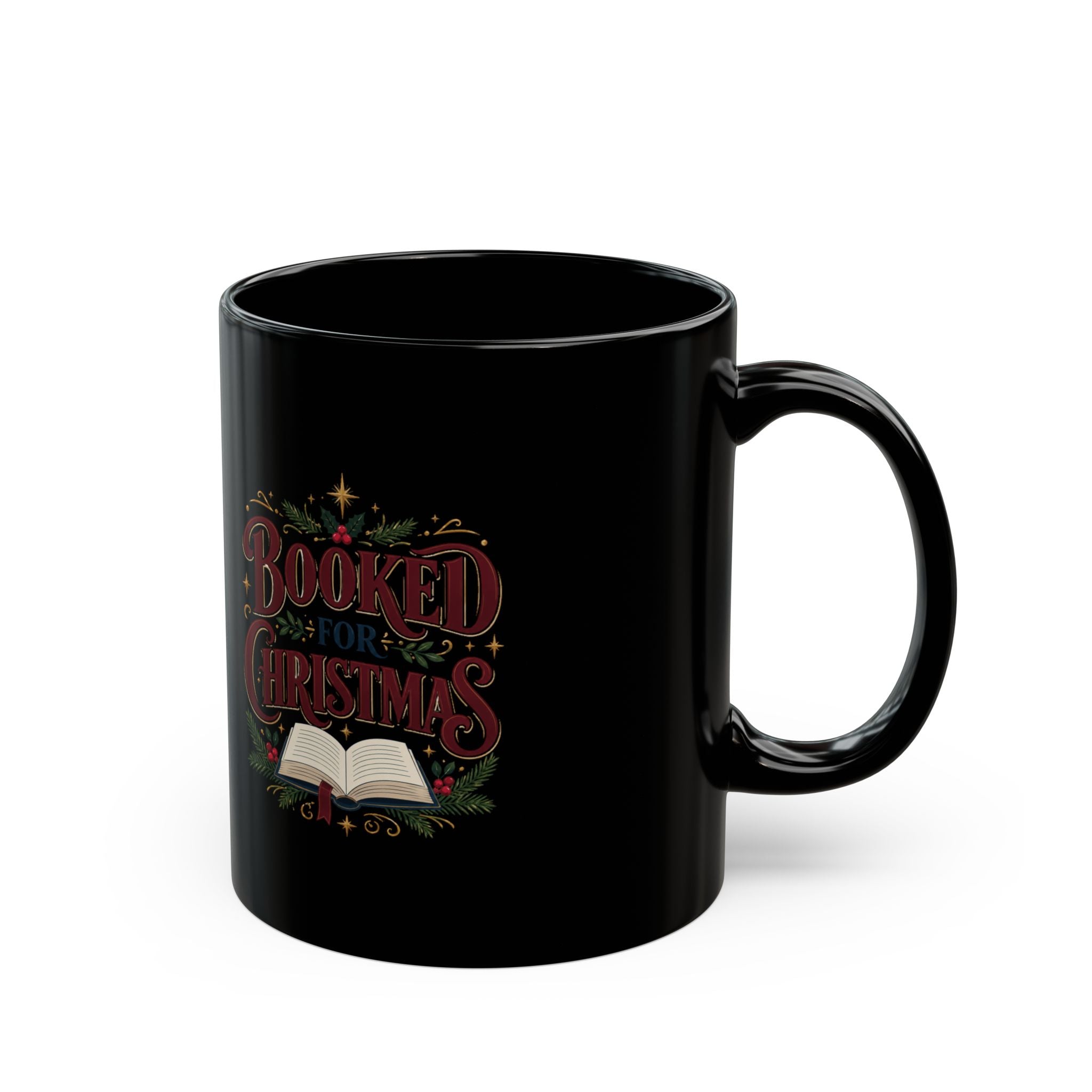 Christmas  Booked for Christmas Black  Mug — Holiday Reading Coffee Cup