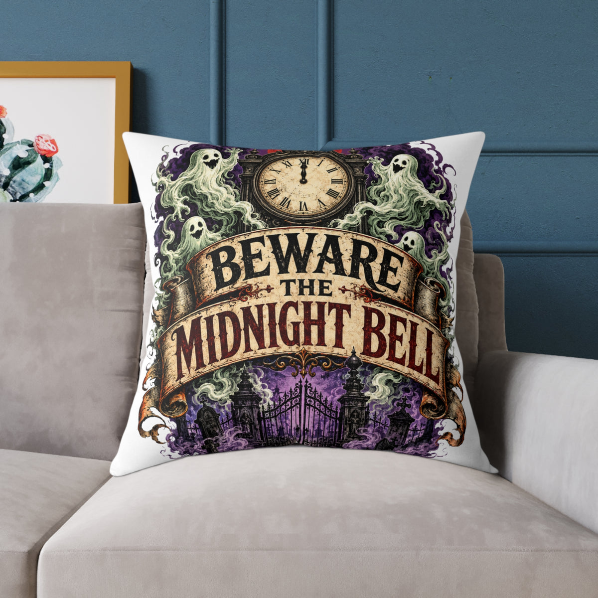 Halloween Beware the Midnight Bell Decorative Pillow – Gothic Halloween Throw Pillow
