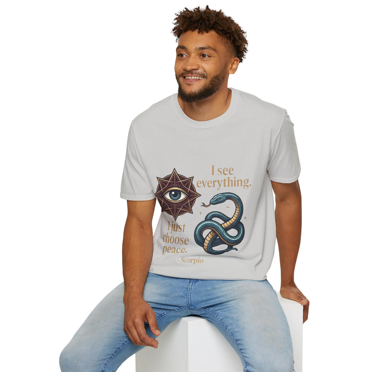 Scorpio “I See Everything” Zodiac T‑Shirt — Astrological Snake & All‑Seeing Eye Design
