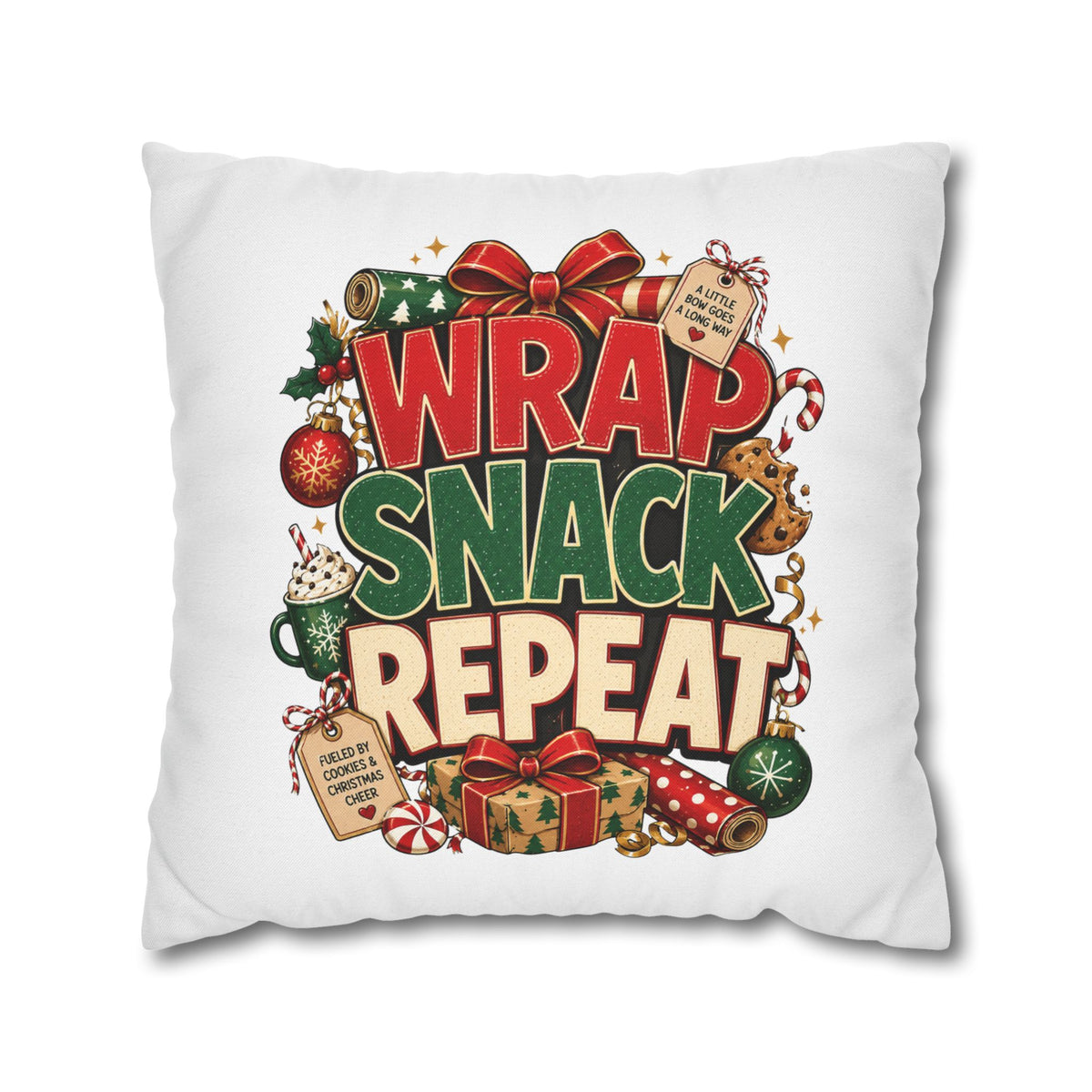 Christmas Spun Polyester Square Pillowcase Wrap Snack Repeat