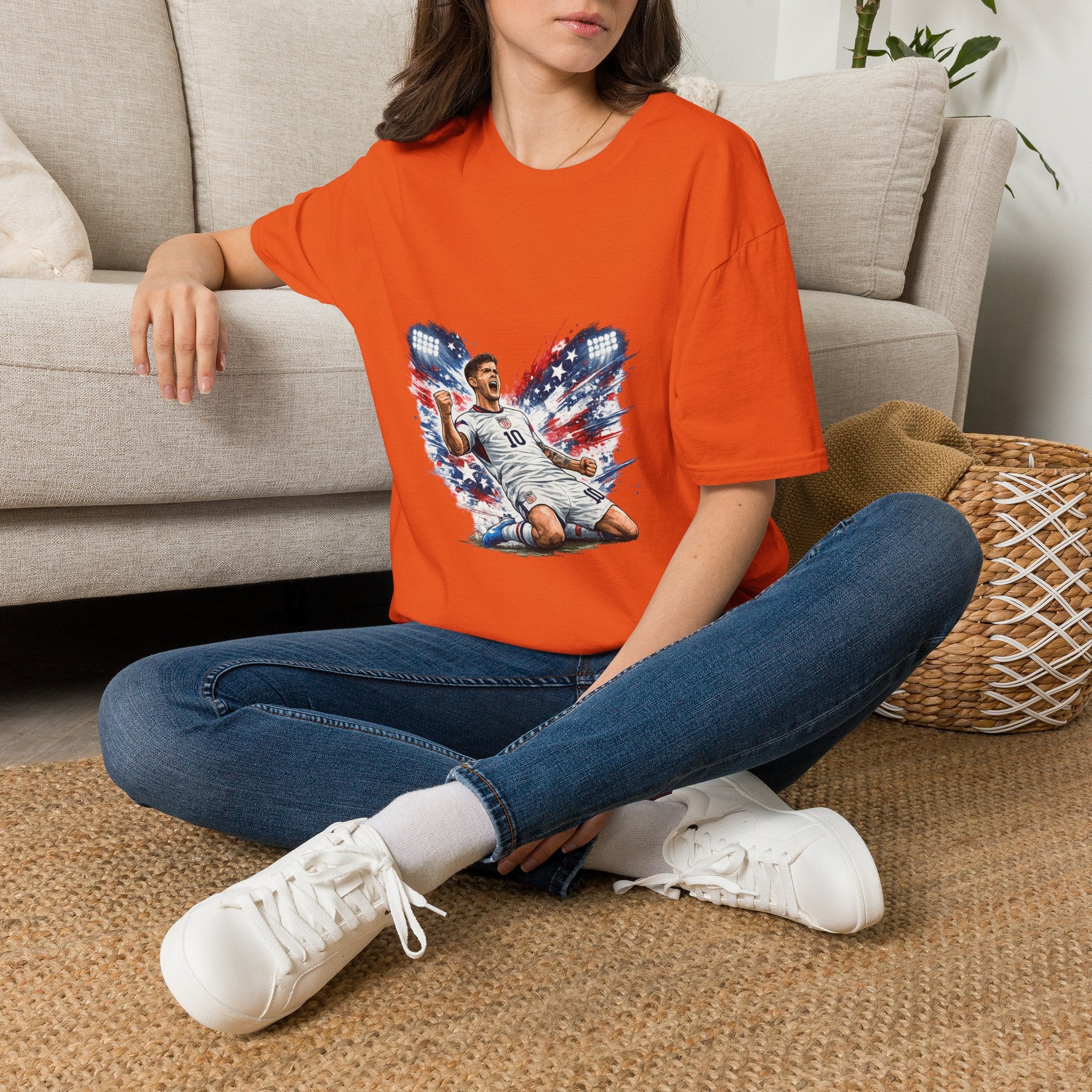 USA Soccer Player Flag T-Shirt — Patriotic Football Fan Tee
