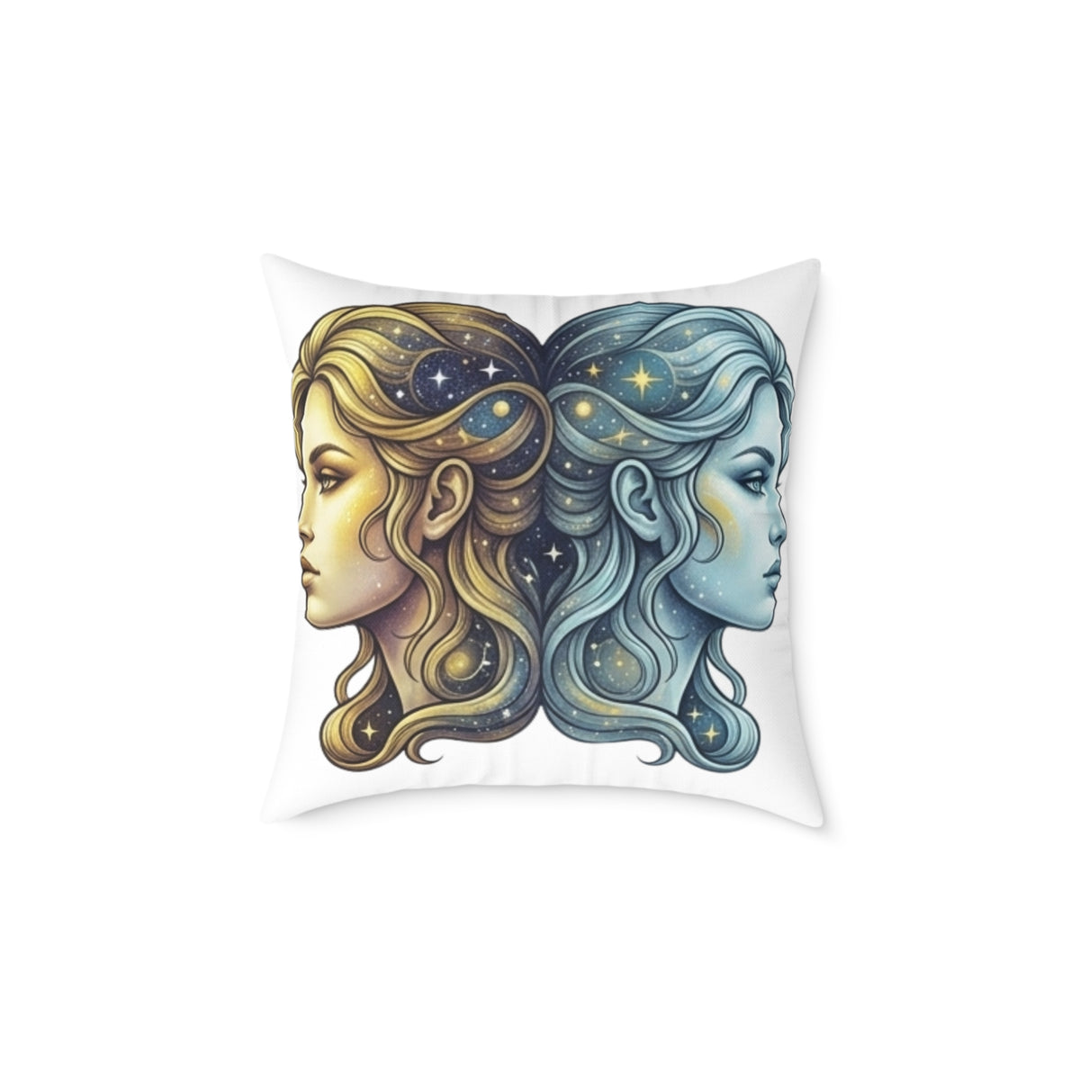 Zodiac Gemini Double-Face Art Pillow — Celestial Sun & Moon Decorative Throw Pillow