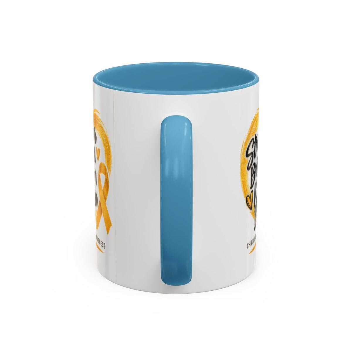 Childhood Cancer Awareness Accent Coffee Mug — "Stronger Brighter Kinder Braver"