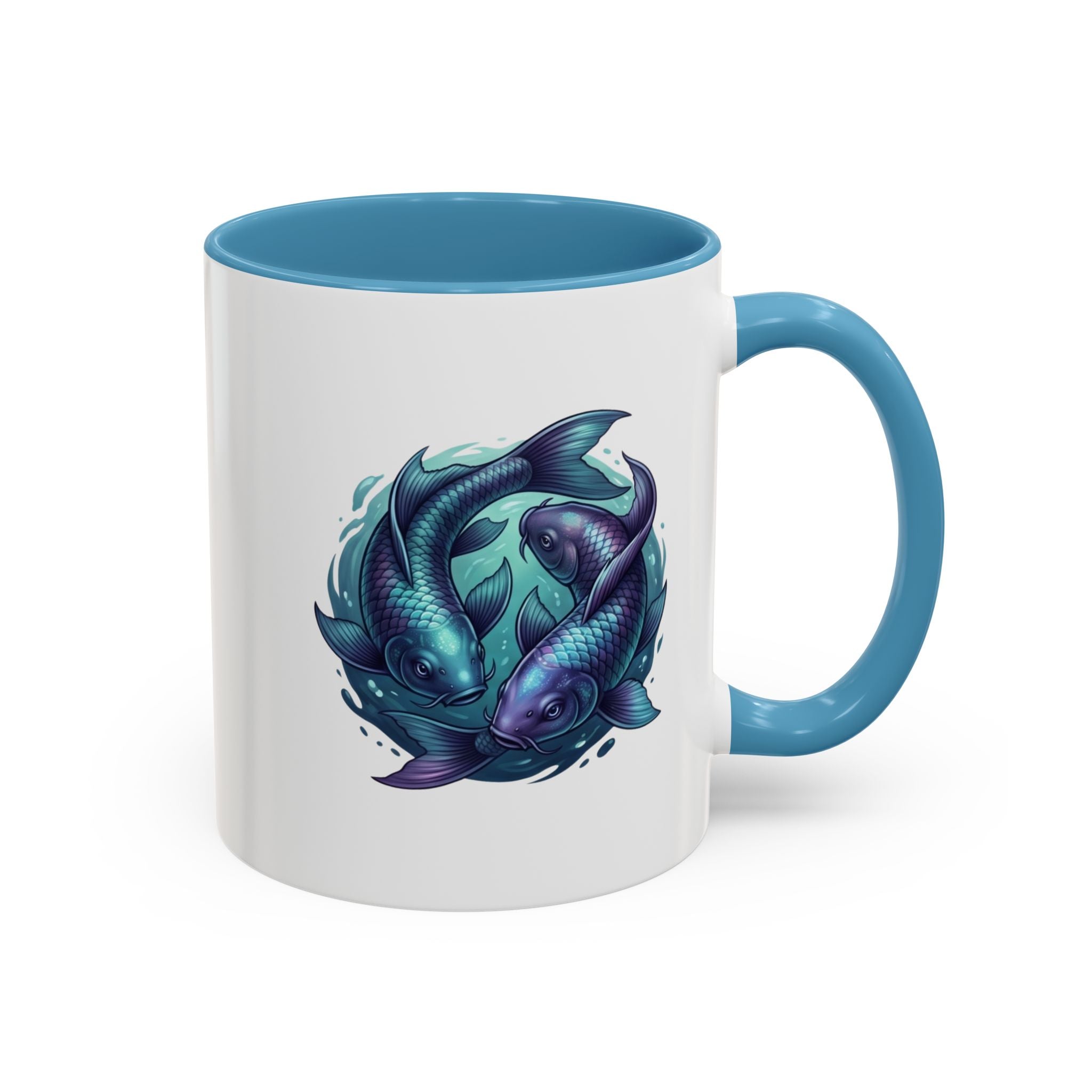 Koi Fish Accent Coffee Mug — Blue Pisces Ceramic Mug