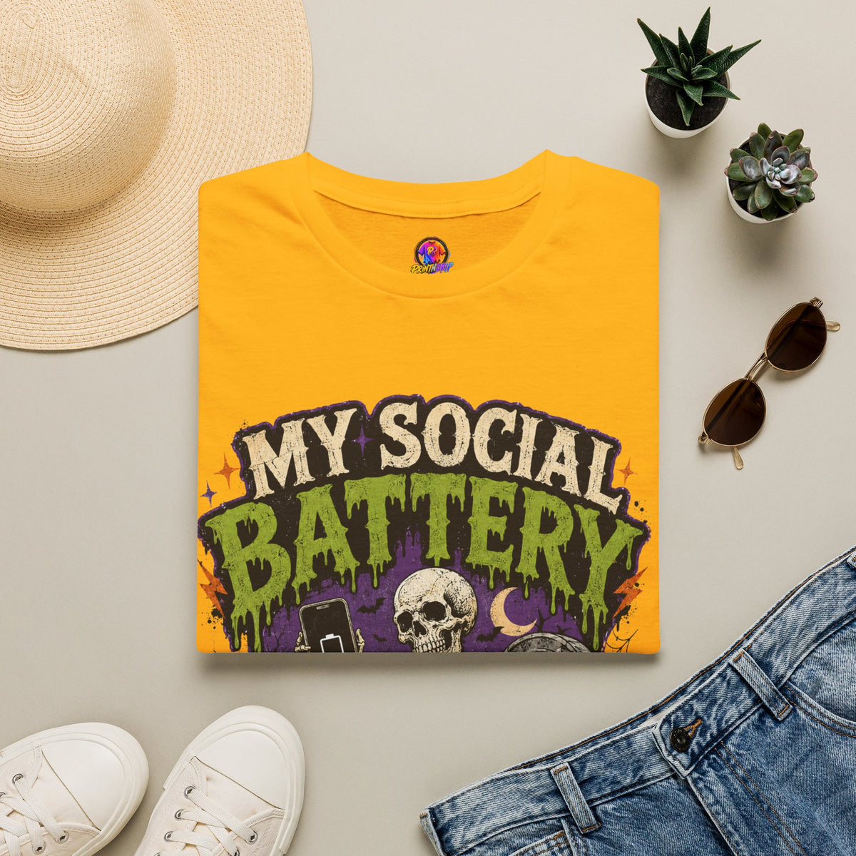 Halloween My Social Battery Unisex Softstyle T-Shirt