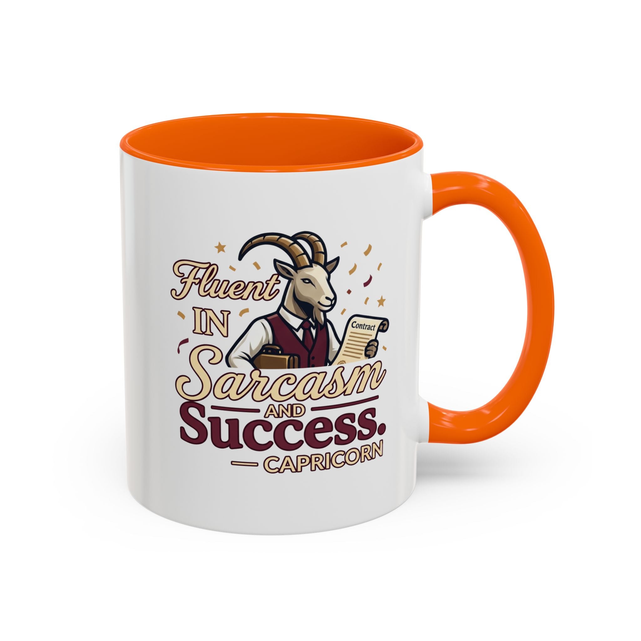 Capricorn Coffee Mug — "Fluent in Sarcasm and Success" Accent Mug