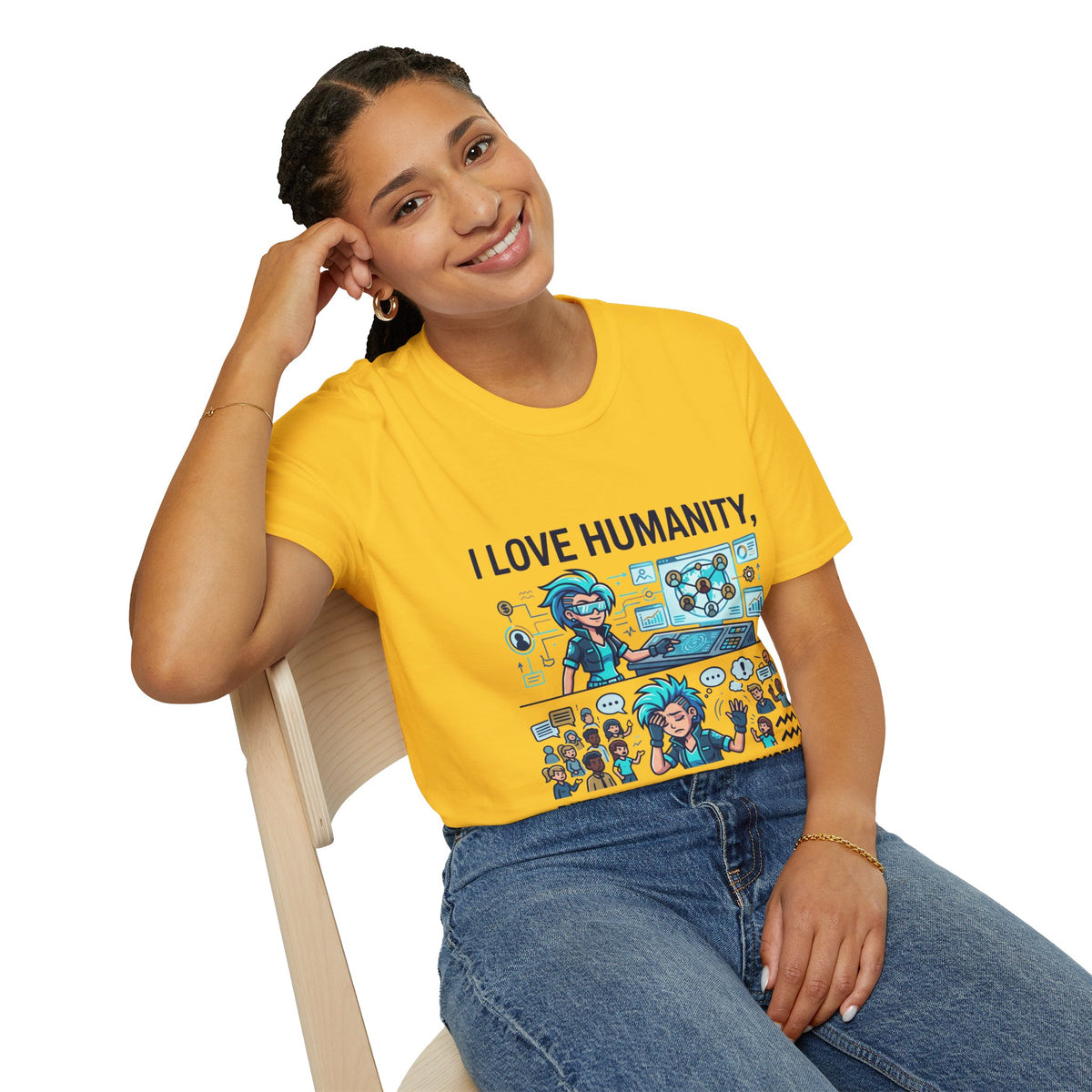 I Love Humanity, But Humans Are Exhausting - Funny Sci‑Fi T‑Shirt