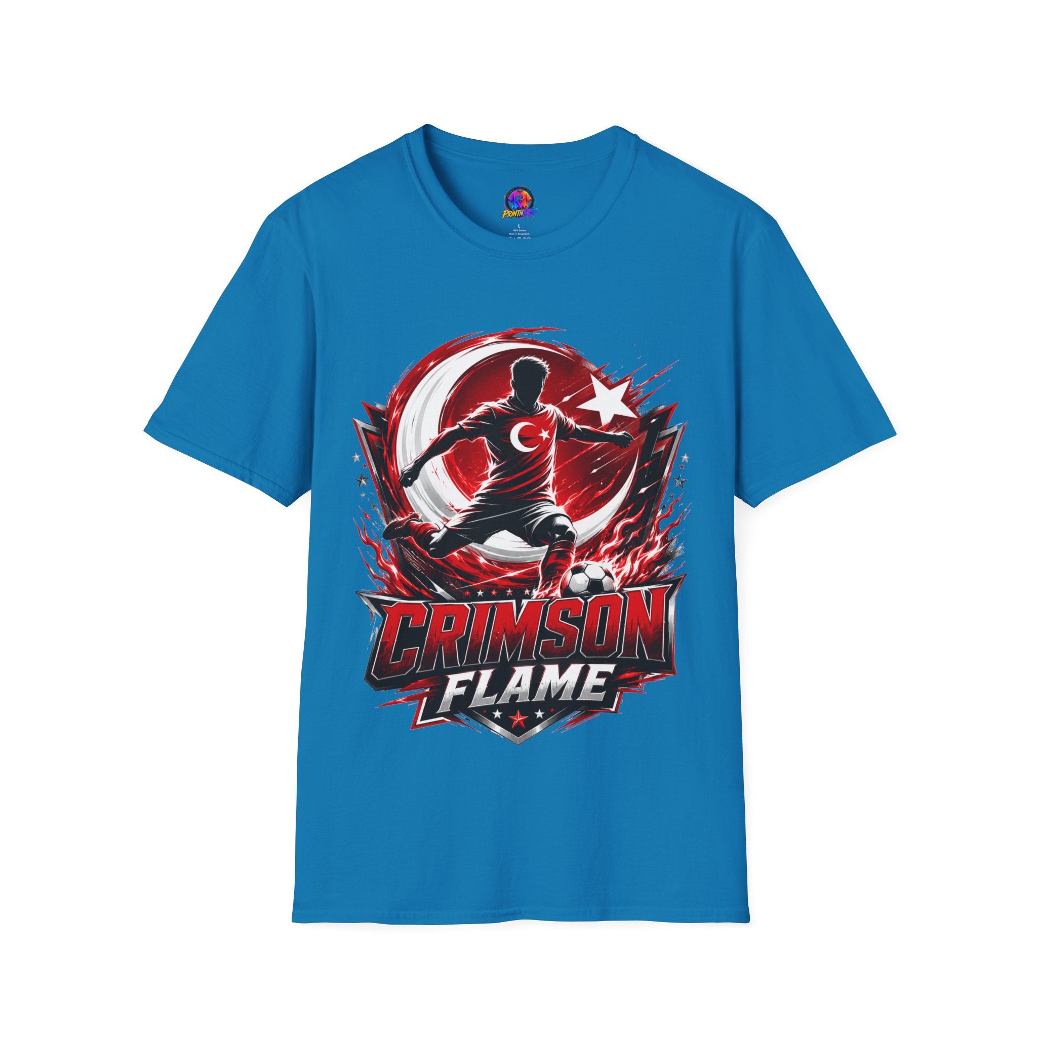 Turkey Crimson Flame Soccer T-Shirt — Turkish Crescent & Star Football Fan Tee