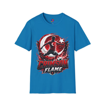 Turkey Crimson Flame Soccer T-Shirt — Turkish Crescent & Star Football Fan Tee