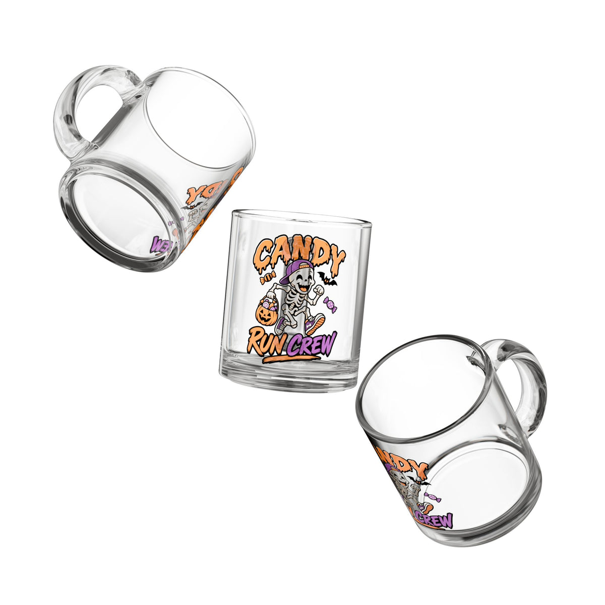 Candy Run Crew Glass Mug — Halloween Skeleton Trick-or-Treat 10oz