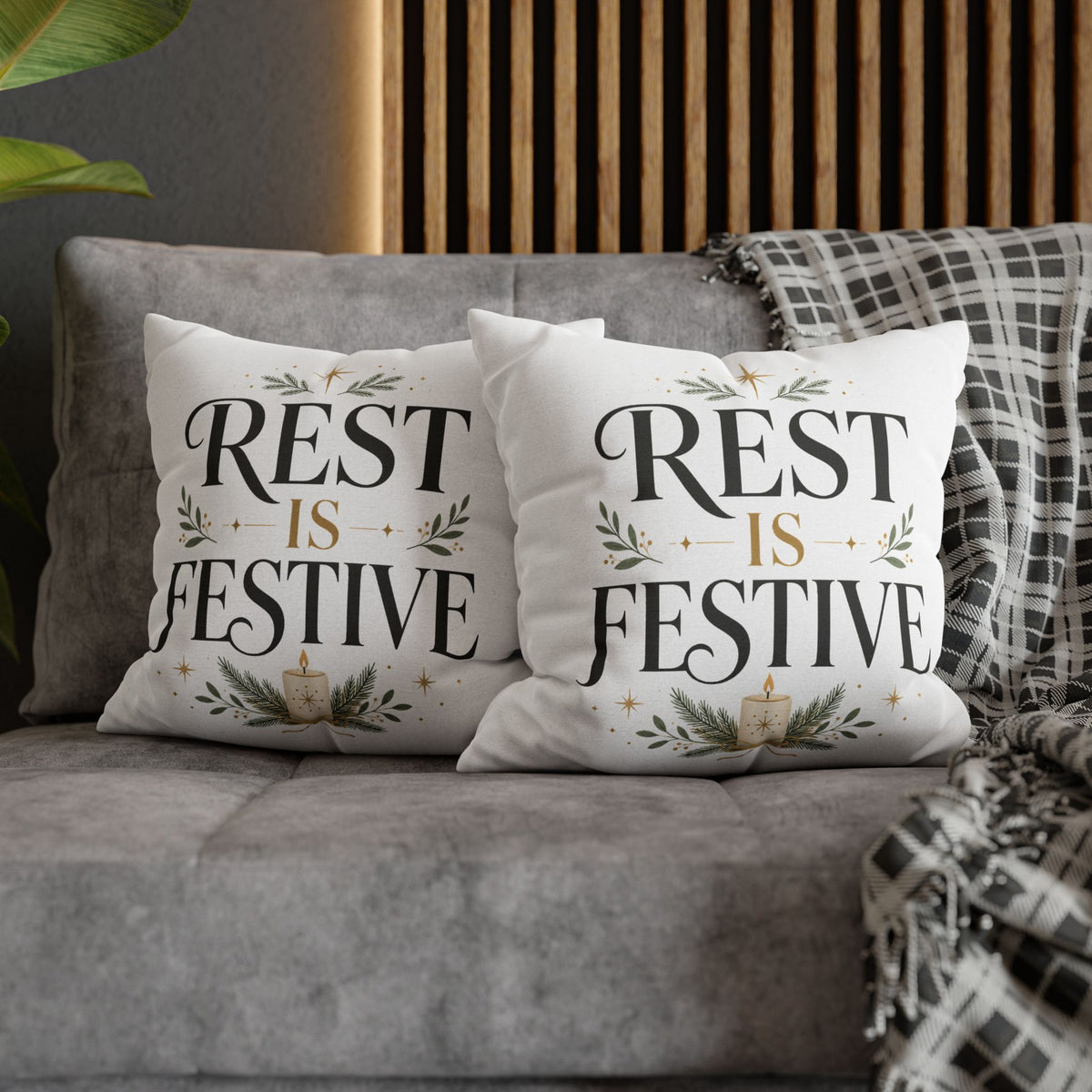 Modern Day Christmas  Rest Is Festive Holiday Throw Pillowcase – Decorative Christmas Cushion Cover