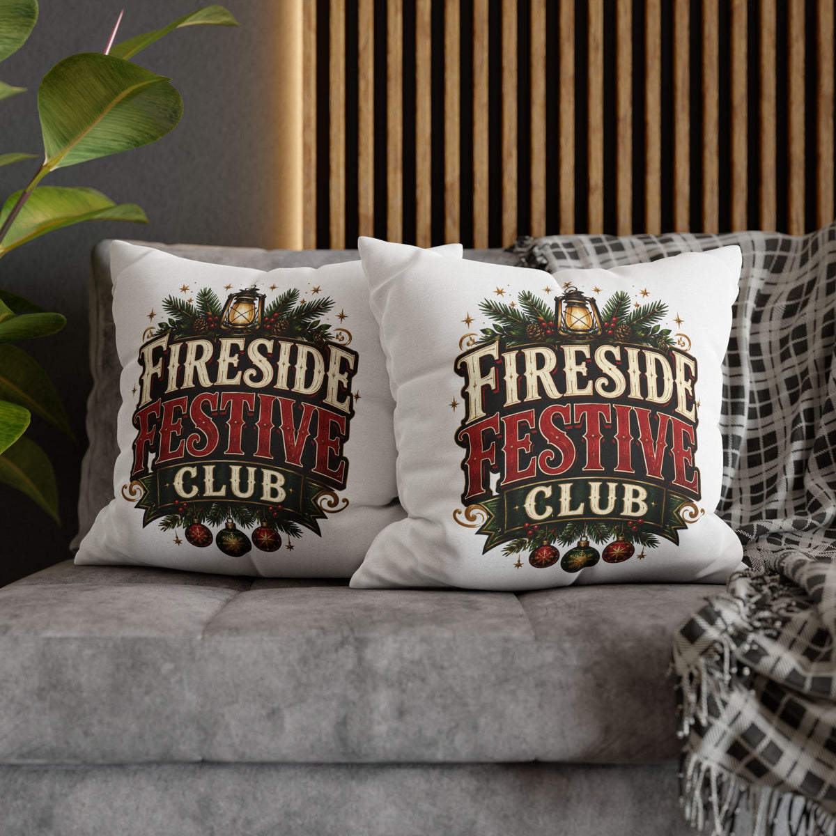 Christmas Fireside Festive Club Holiday Throw Pillowcase