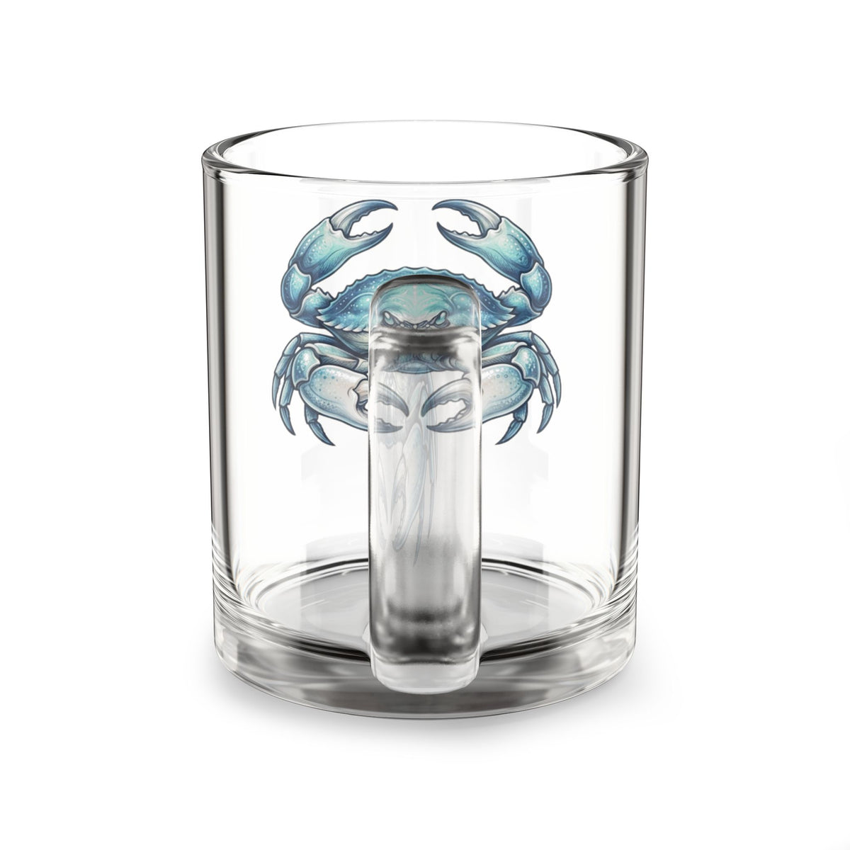 Cancer Blue Crab Glass Mug — 10oz Coastal Seafood Coffee Cup