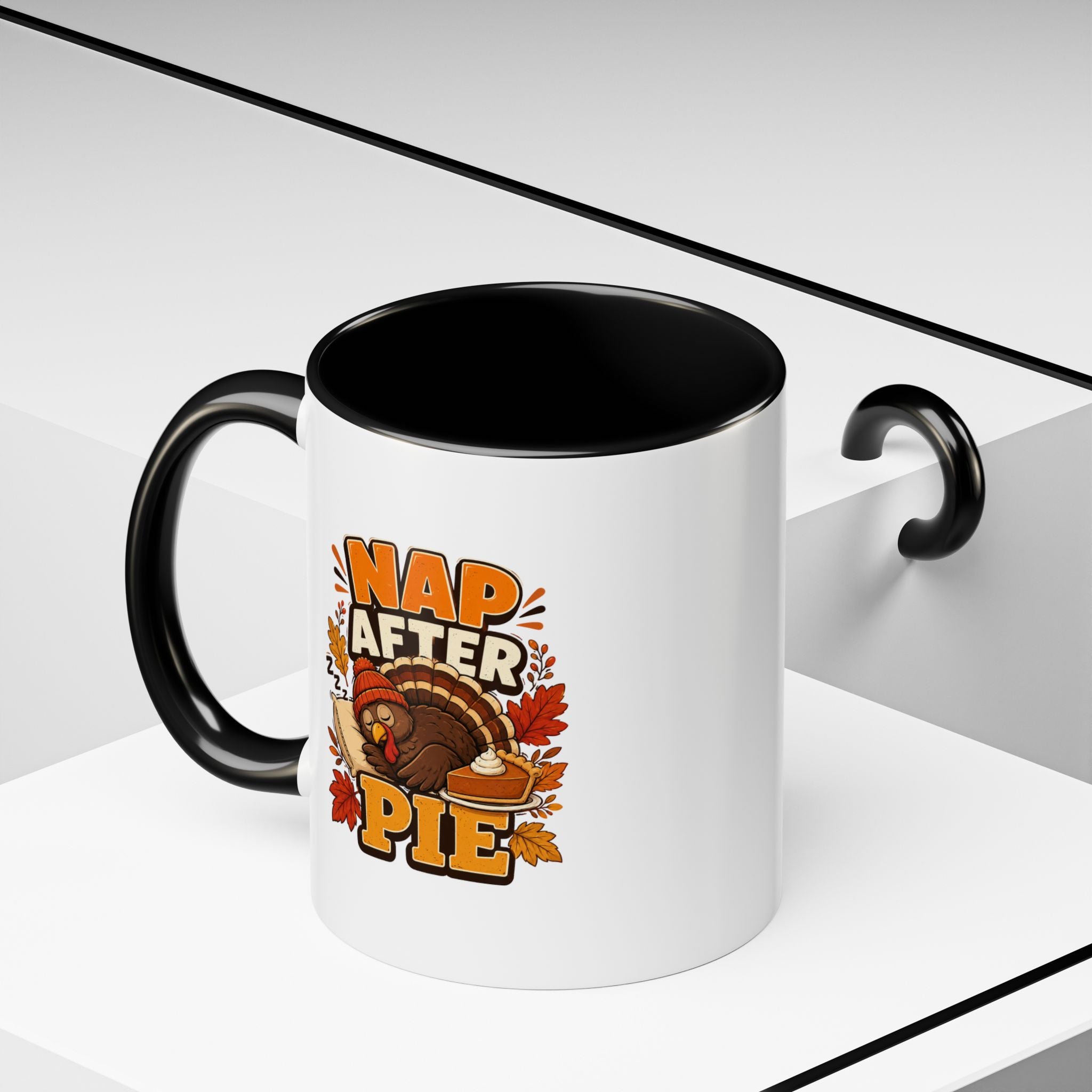 Thanksgiving Mug Nap After Pie Coffee Mug — Thanksgiving Turkey & Fall Leaves  Accent Mug