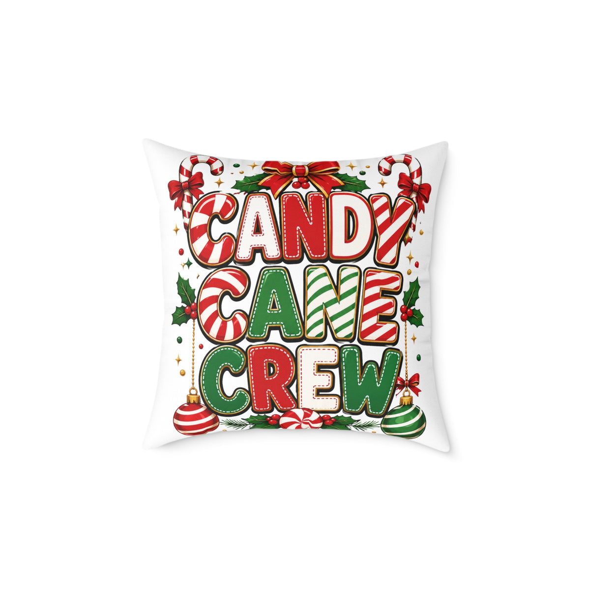 Christmas Candy Cane Crew Square Poly Canvas Pillow