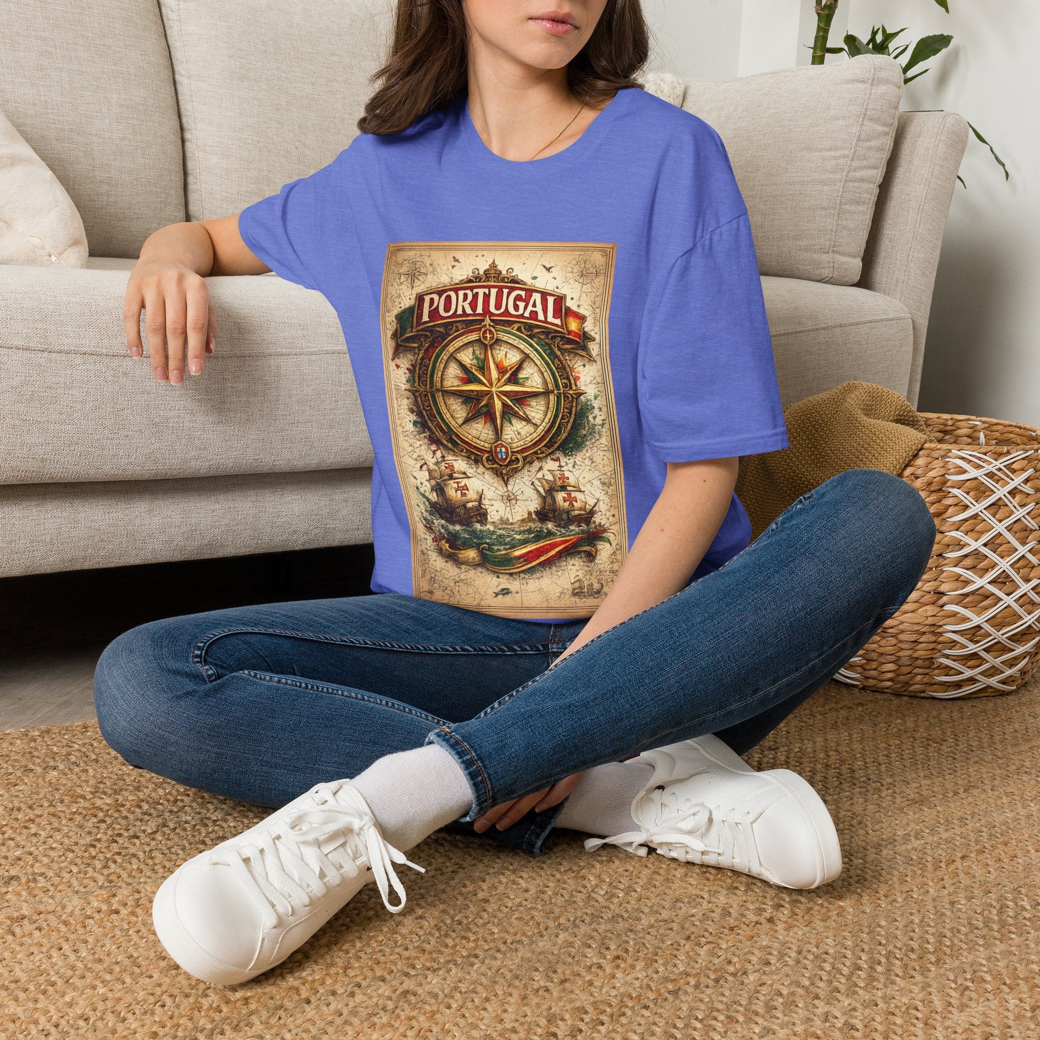 Portugal Compass T‑Shirt — Vintage Nautical Travel Tee
