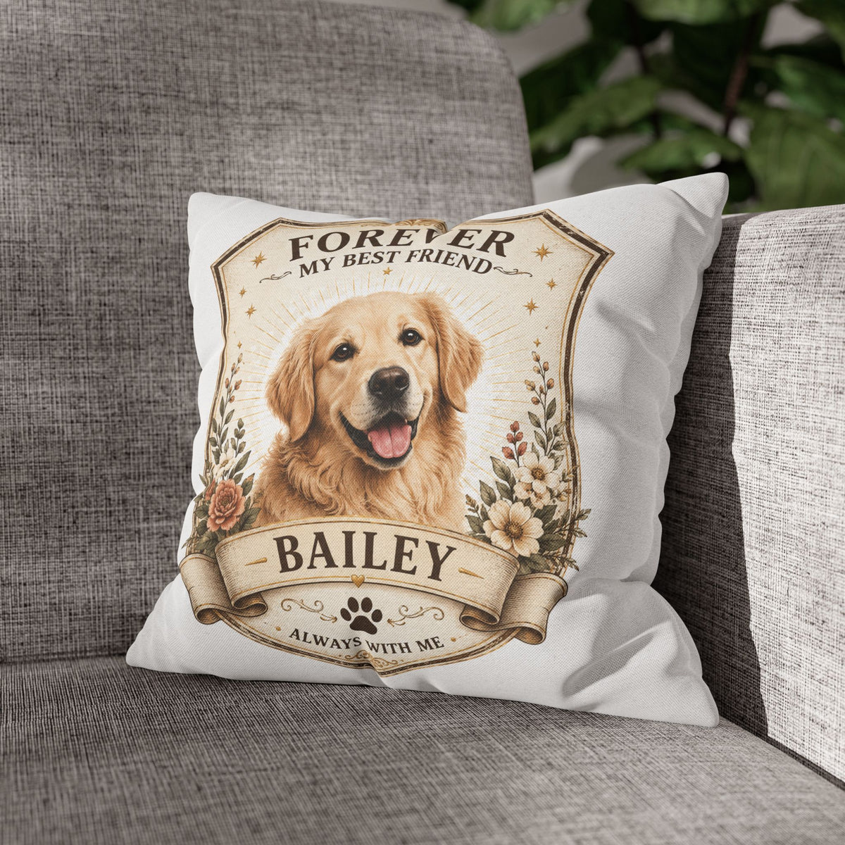 Milo Bailey Dog Dad Mom Forever My Best Friend Personalized Dog Pillowcase — Custom Pet Name Golden Retriever Memorial