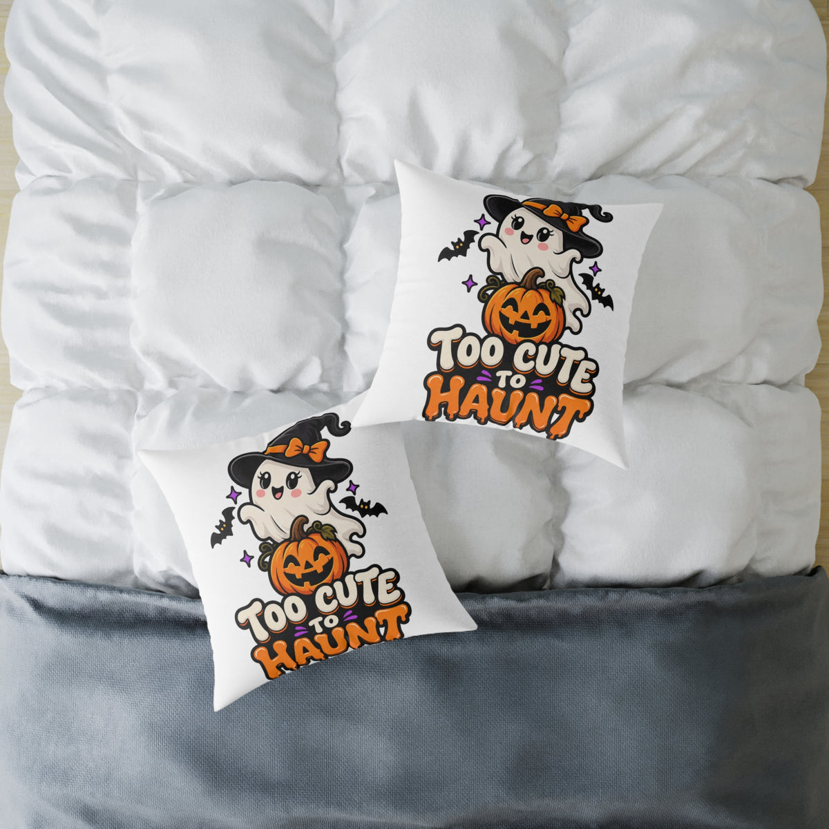 Halloween Ghost Pillow — "Too Cute to Haunt" Cute Pumpkin Decor