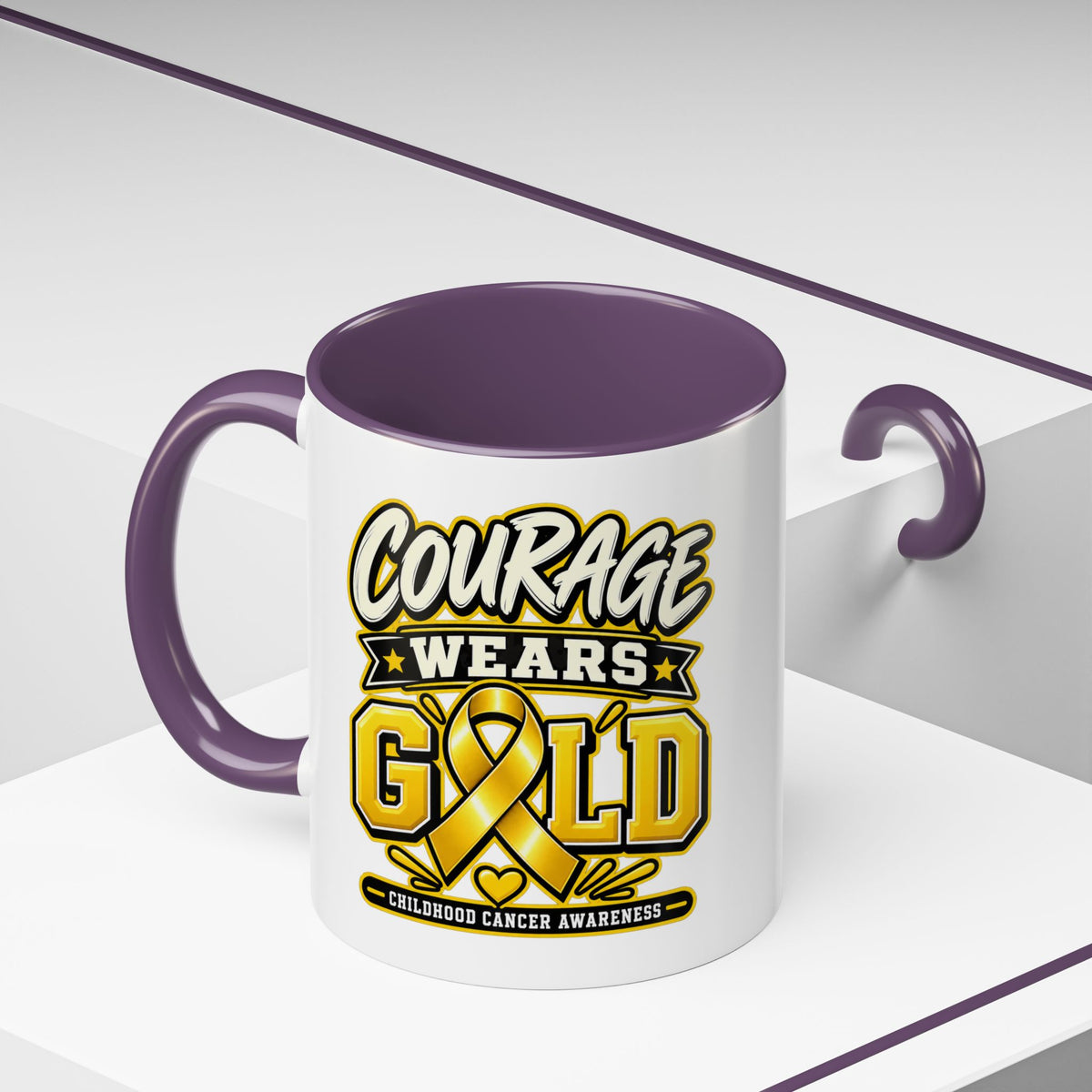 Courage Wears Gold Coffee Mug — Childhood Cancer Awareness Tea Cup