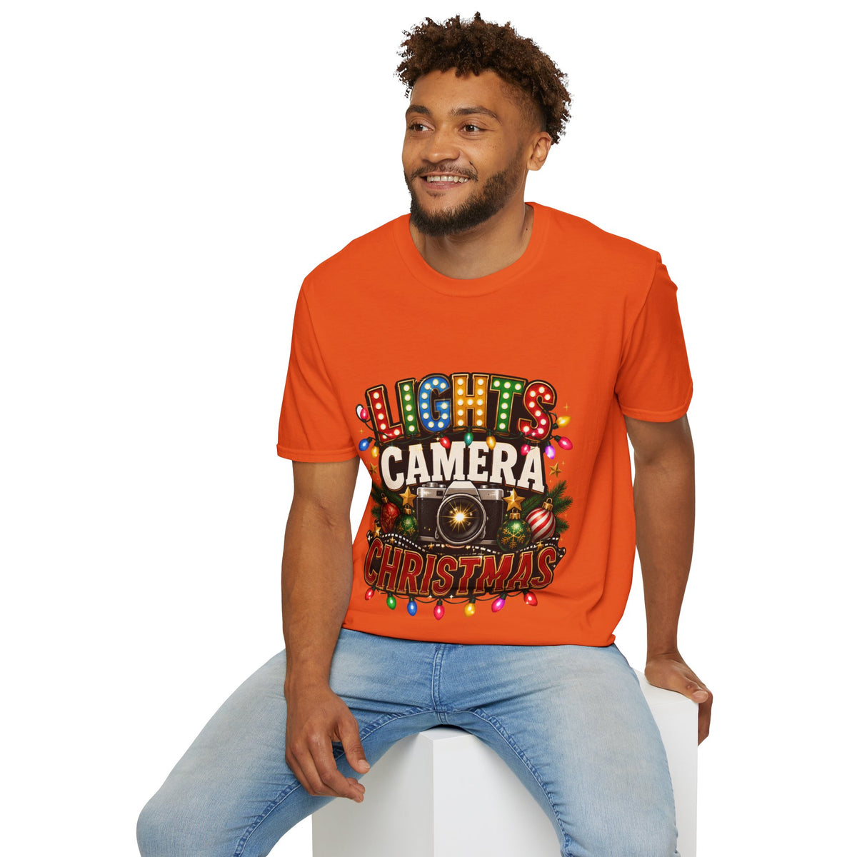Lights Camera Christmas T-Shirt — Retro Marquee Holiday Tee