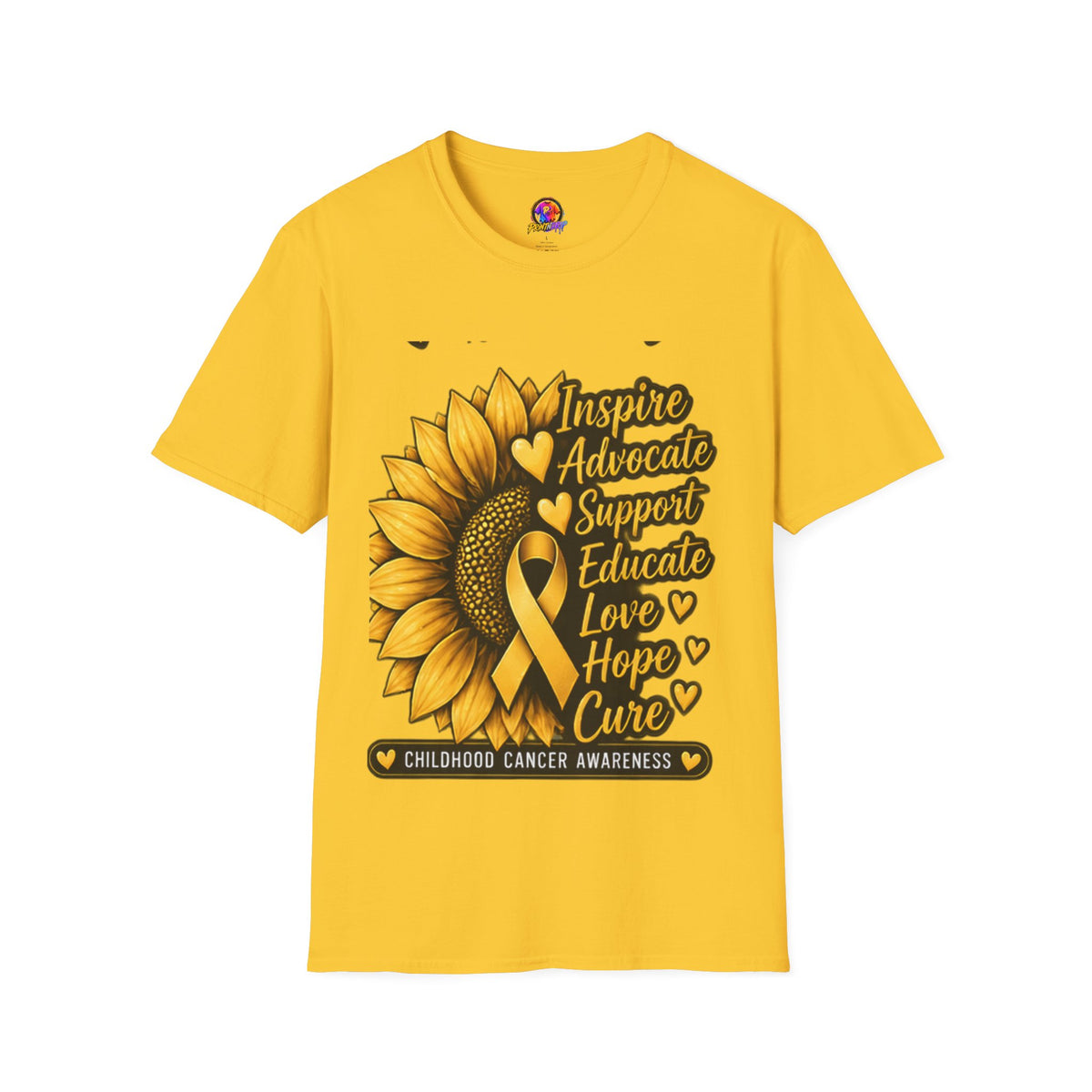 Childhood Cancer Awareness Sunflower T-Shirt – Inspire Advocate Support Educate Love Hope Cure