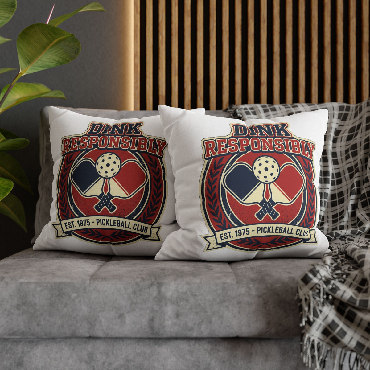 Funny Dink Responsibly Pickleball Club Pillowcase — Retro Pickleball Paddle Throw Pillow