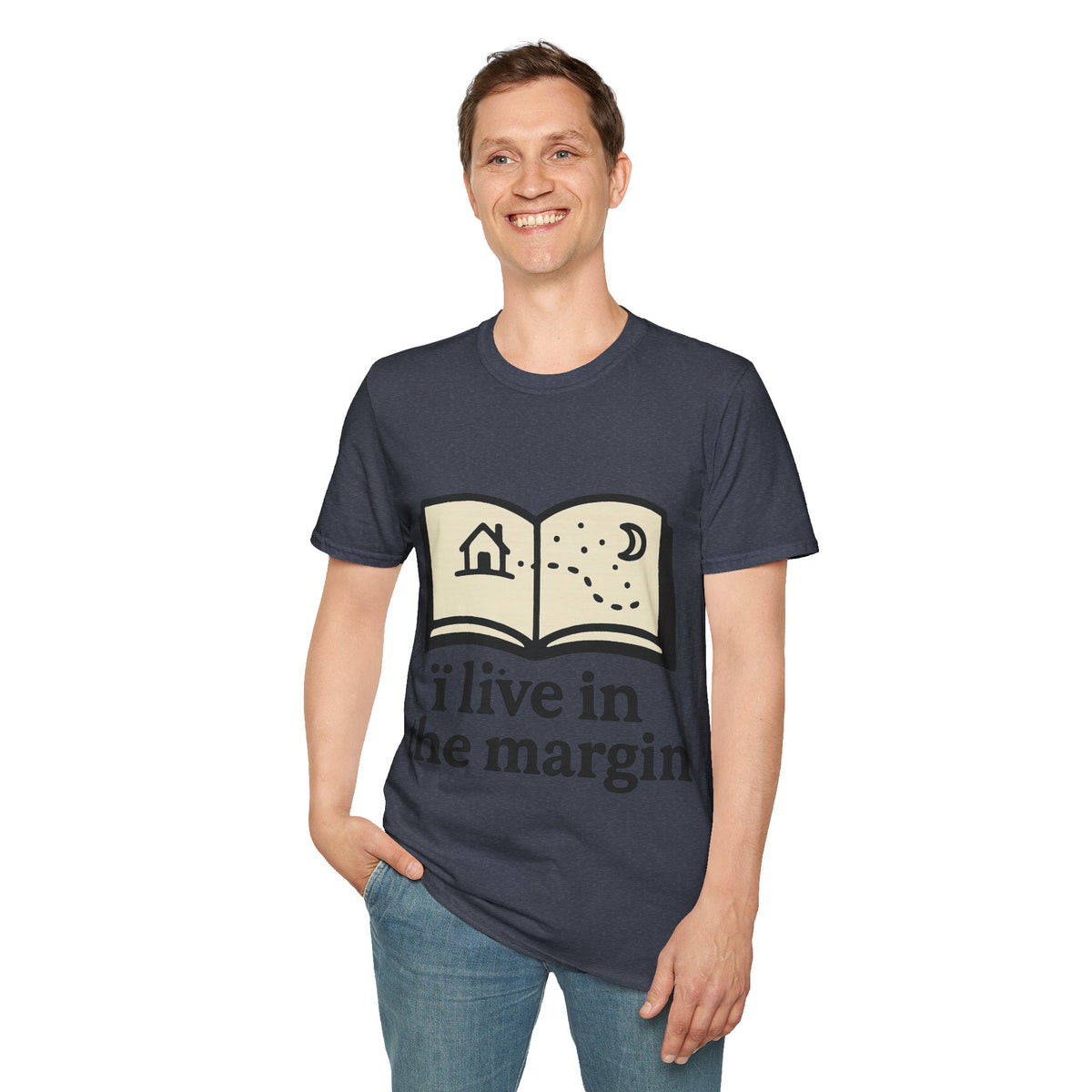 "I Live In The Margin" Bookworm Tee | Cute Celestial Book Graphic T-Shirt - Trending Now - September 2026