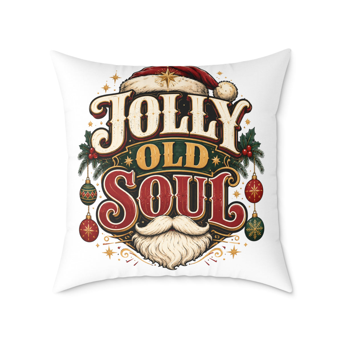 Christmas Holiday Pillow — "Jolly Old Soul" Christmas Decorative Throw Pillow