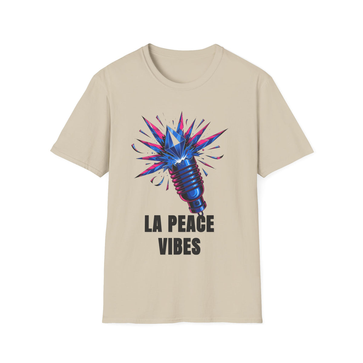 La Peace Vibes Microphone T-Shirt - Retro Pop Art Graphic Tee - Trending Now - September 2026
