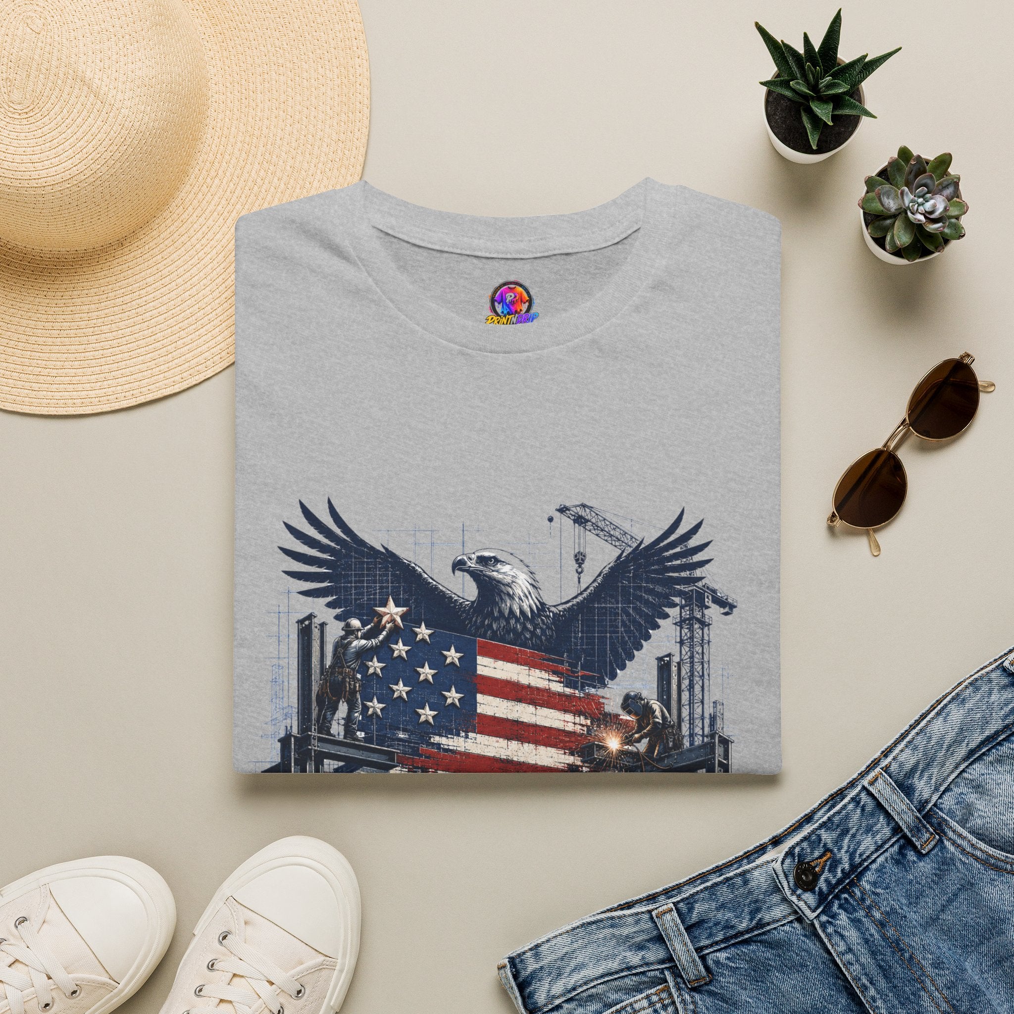 T-Shirt — 'America Is Still Under Construction' Patriotic Eagle Graphic
