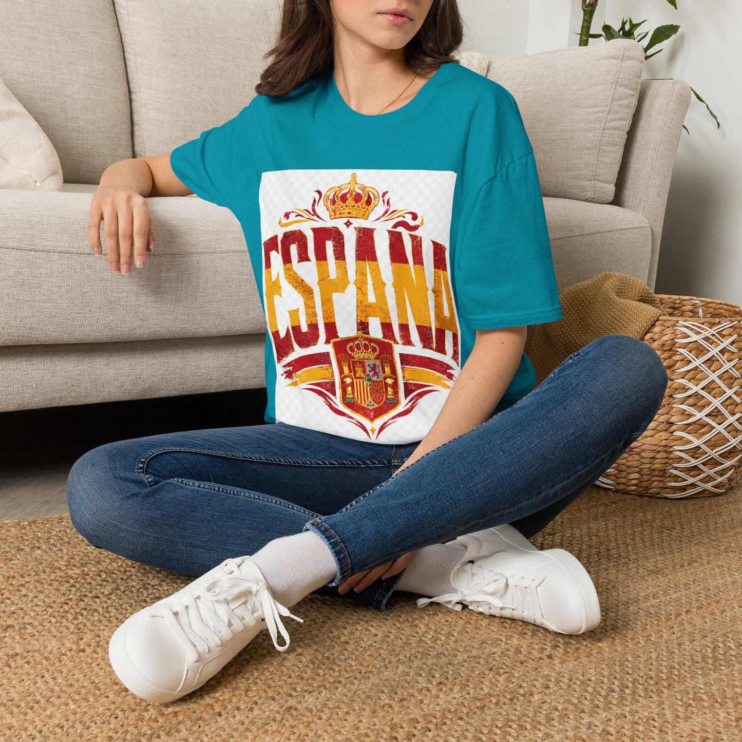 Spain Crown Graphic T-Shirt — Spanish Flag Vintage Crest Tee