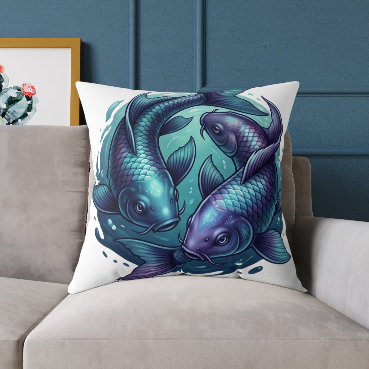 Pisces Zodiac Navy Blue Square Poly Canvas Pillow